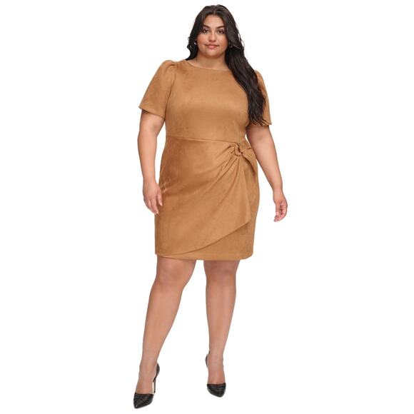 Dkny Plus Size Faux-Suede Sheath Dress Size 14W Pecan NWT - Picture 1 of 6